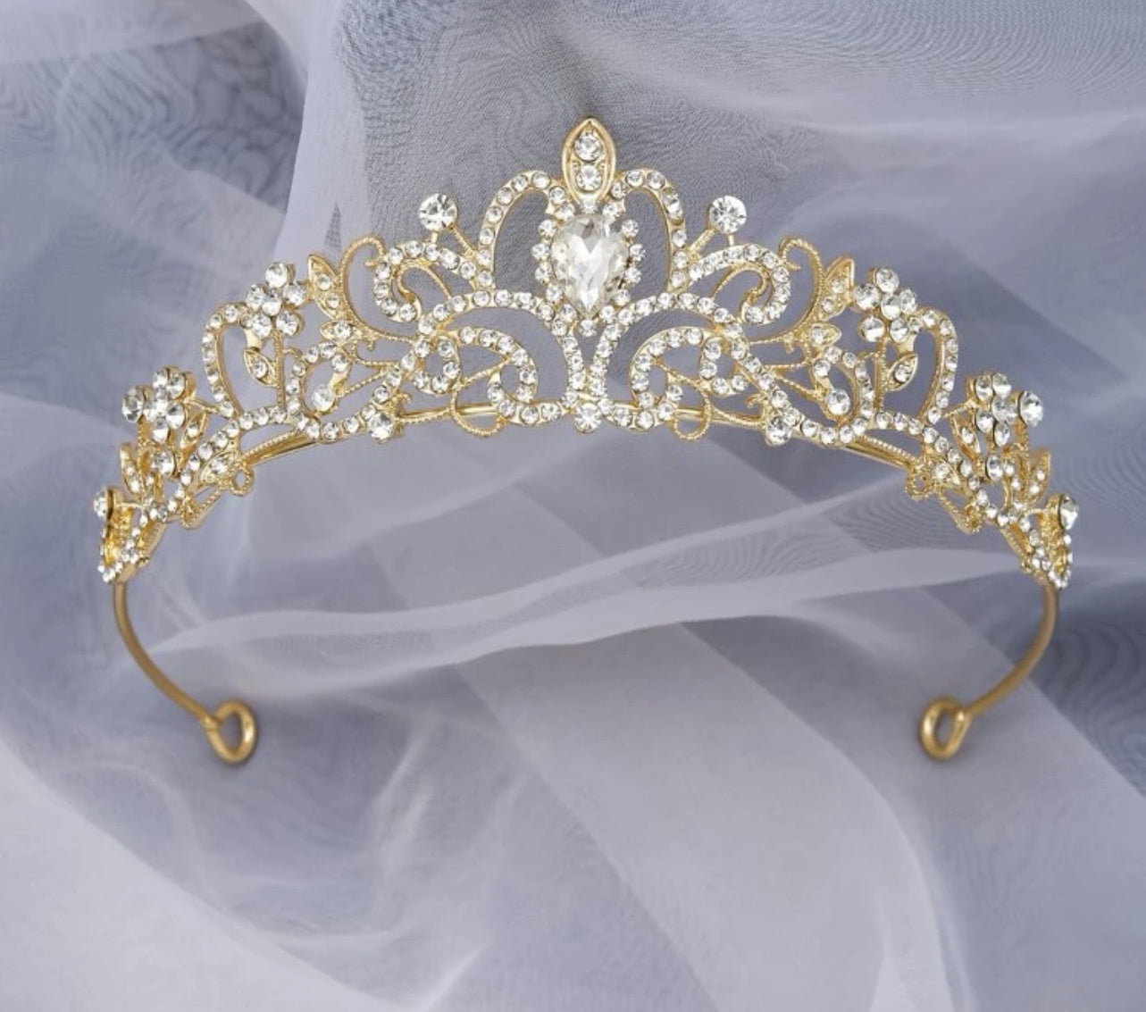Gold and White Rhinestone Crown